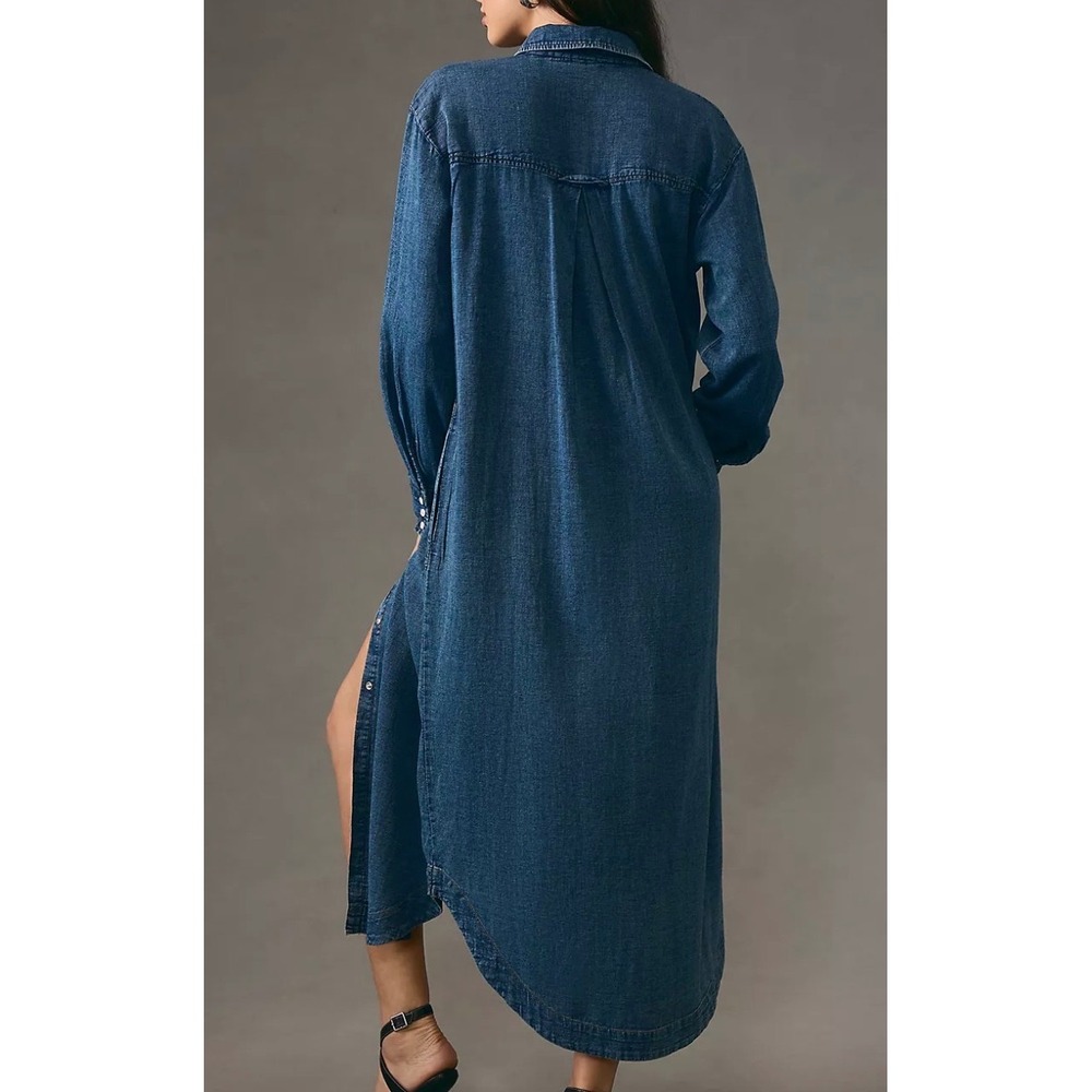Pilcro Anthropologie Denim Maxi Shirt Dress Blue Long Sleeve Button Front Medium - Picture 2 of 5